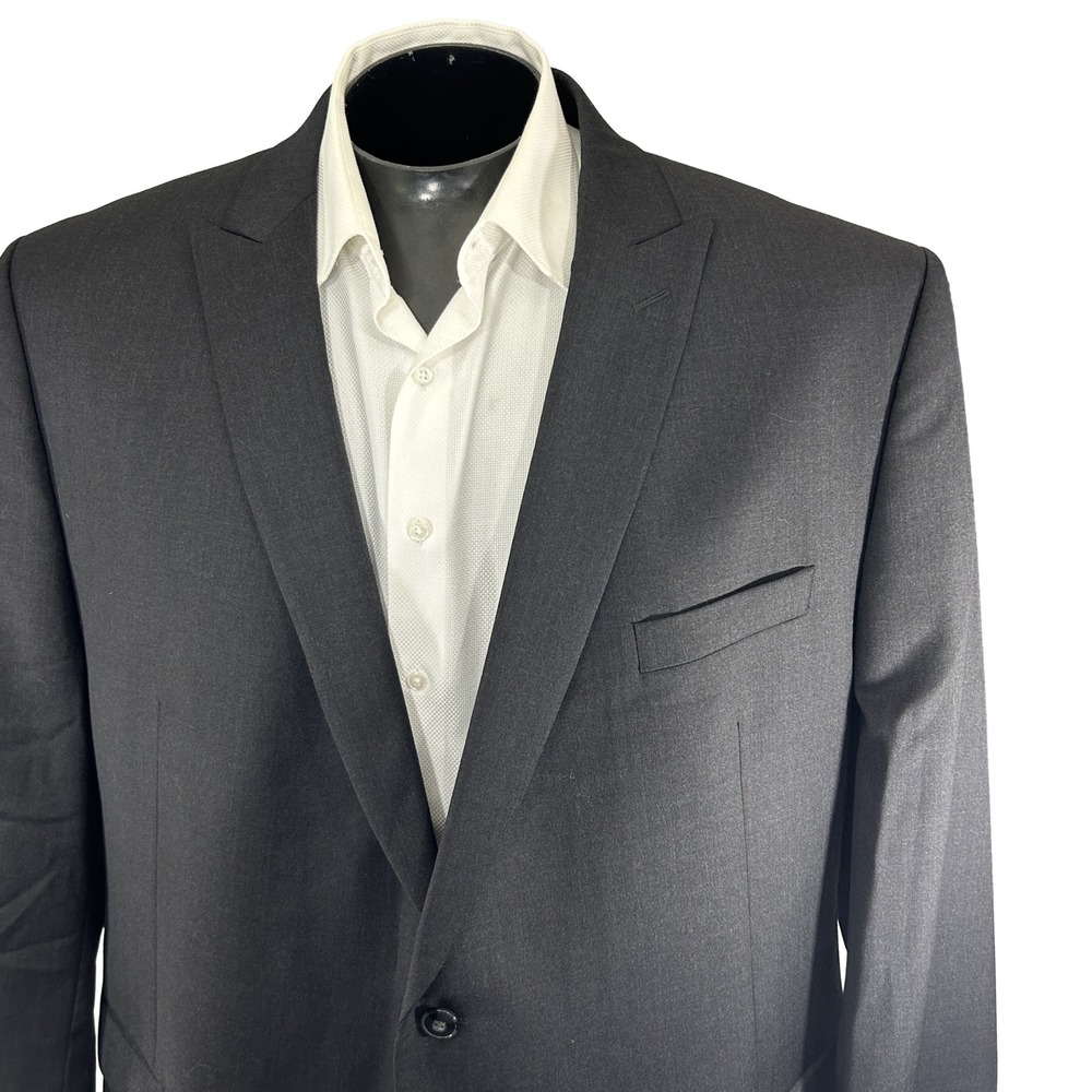 Calvin Klein Suit 50R 44x28 Solid Charcoal Gray Wool Double Vent Modern 2 Piece